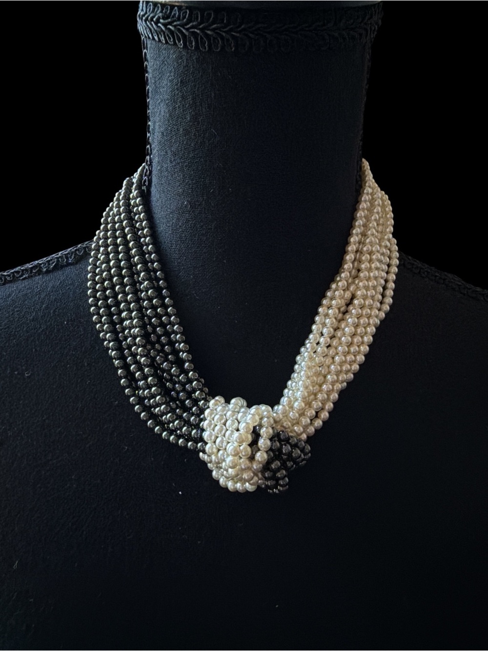 Vintage Arezzo Two-Tone Black & White pearl Knot